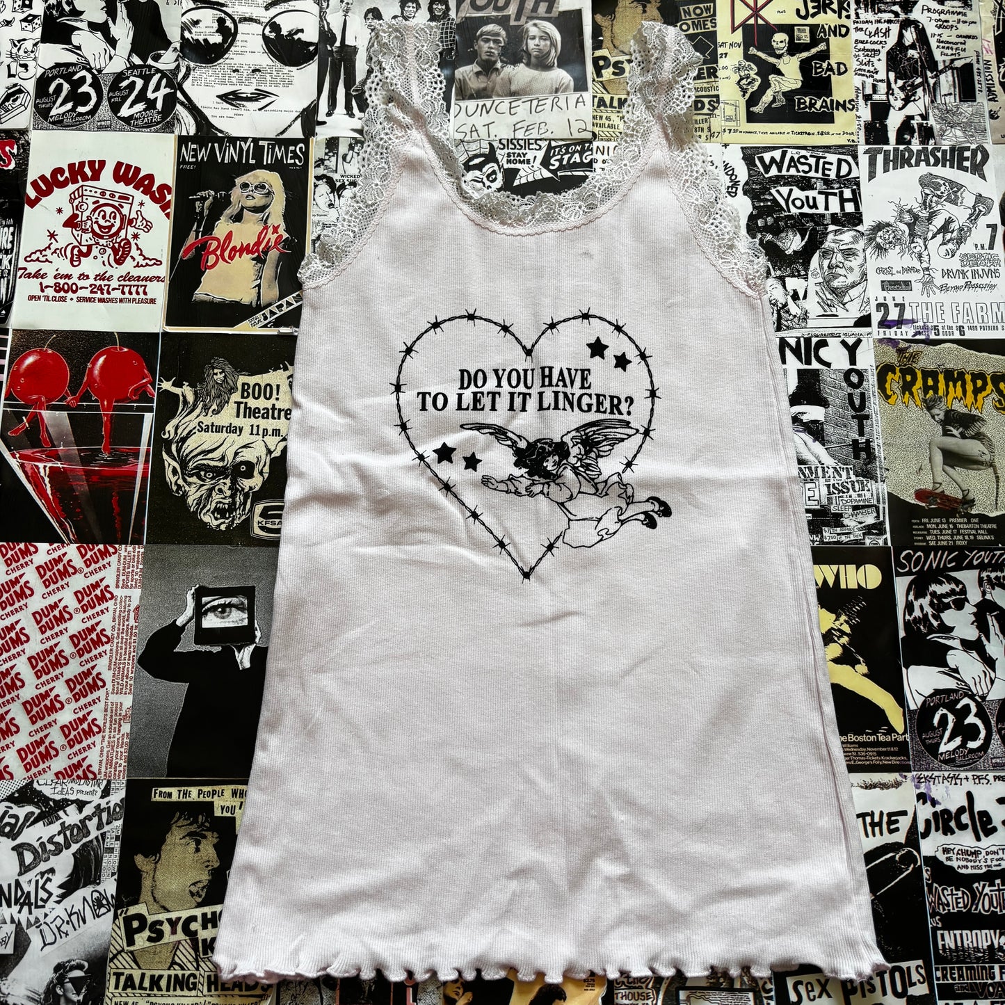 LINGER PINK LACE TANK MEDIUM