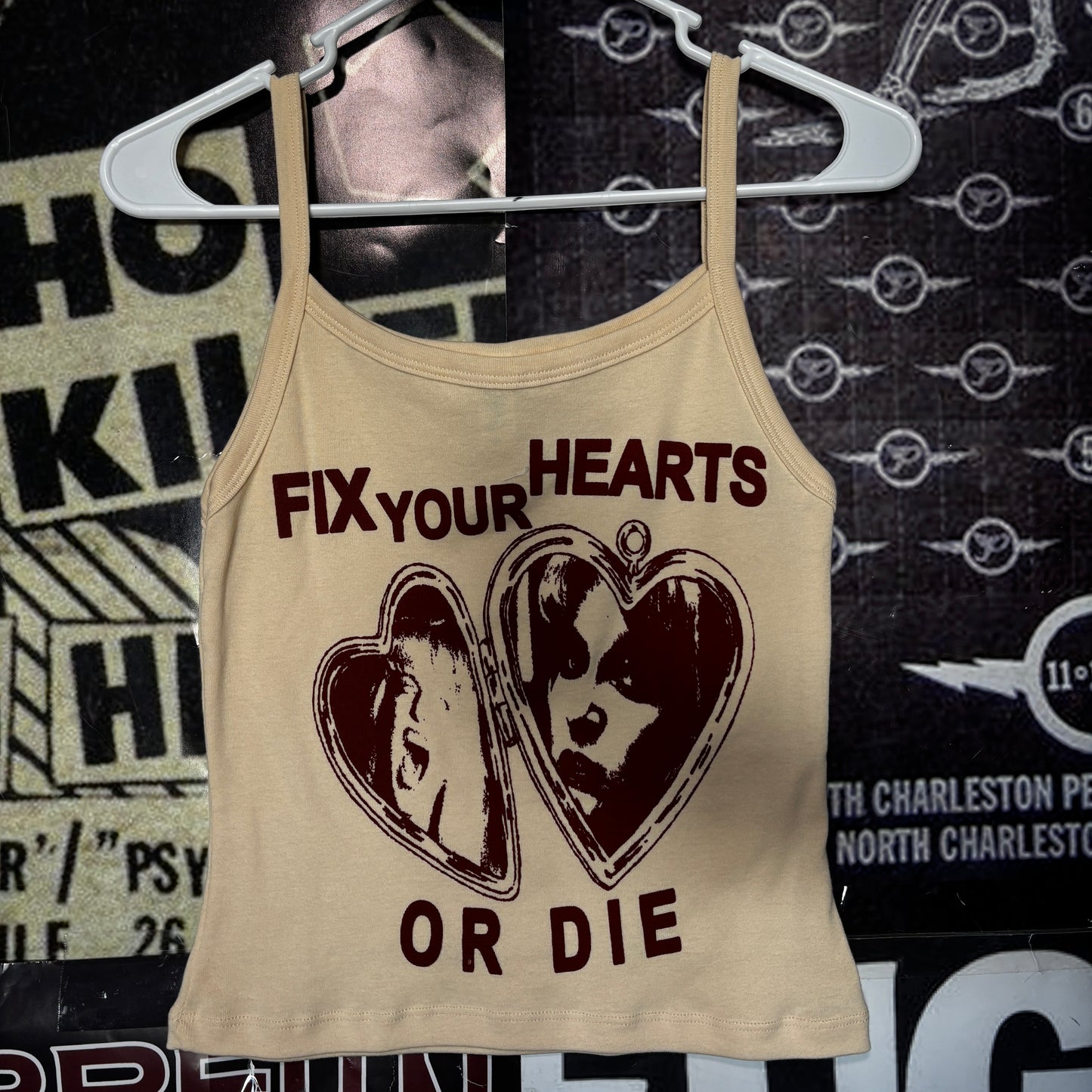 TWIN HEARTS cream/rust baby tank top