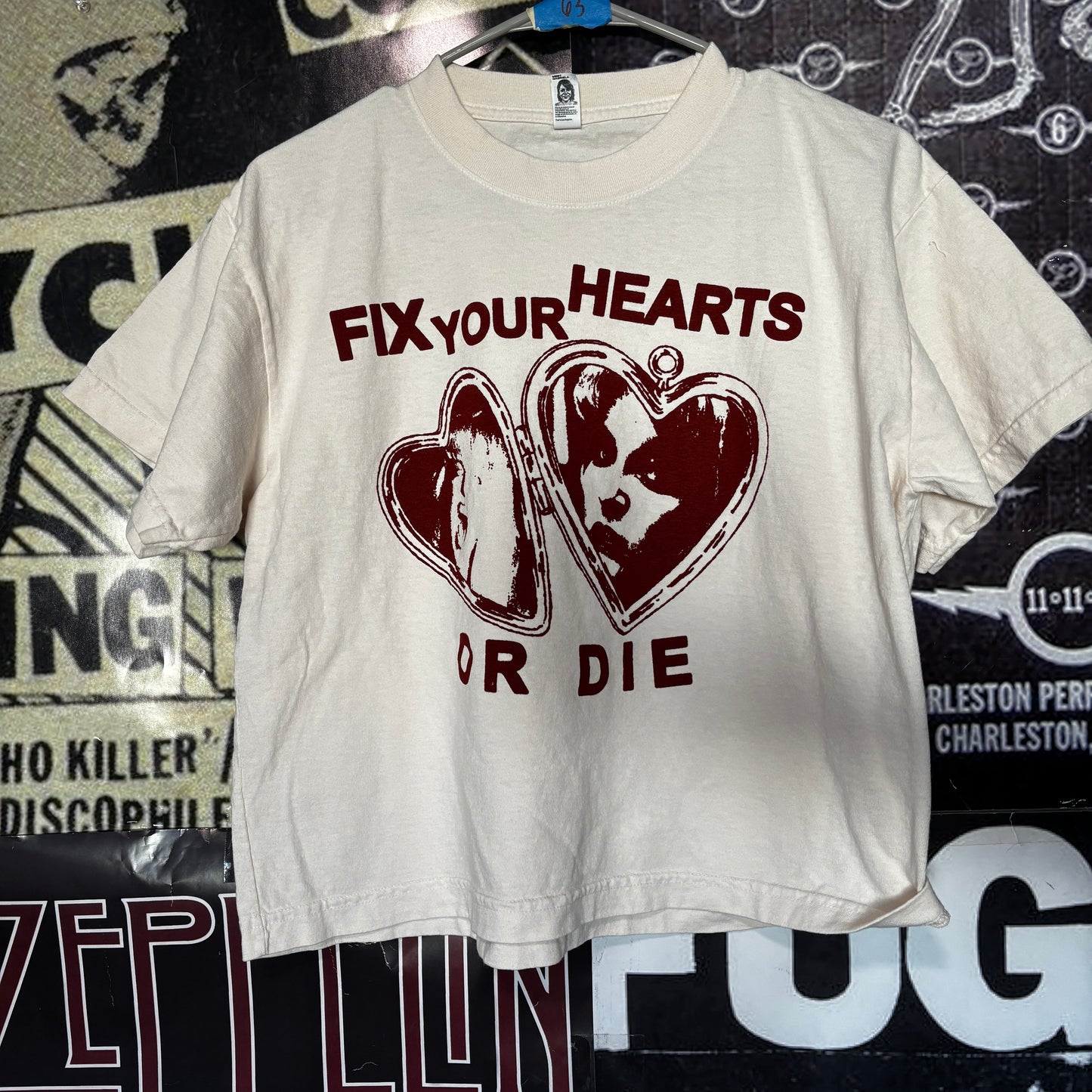 TWIN HEARTS  cream/rust boxy tee