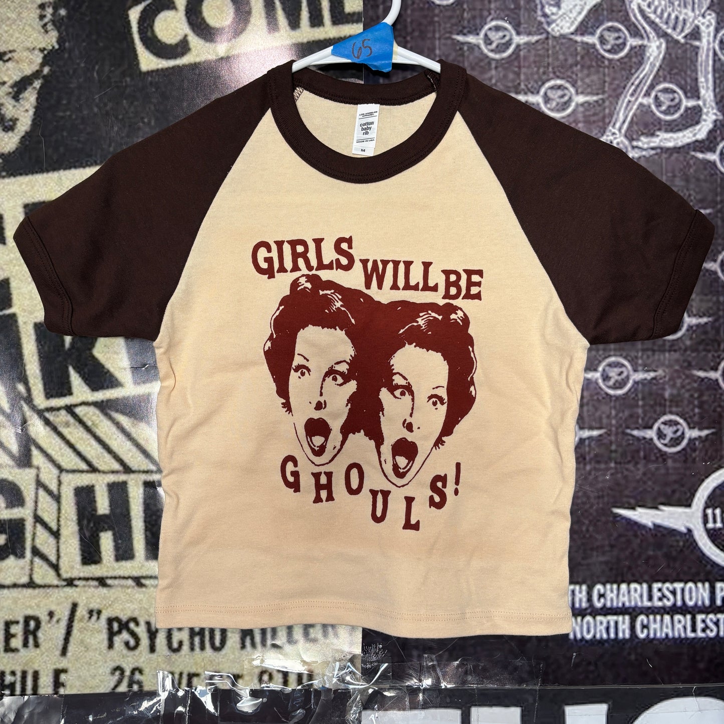 GHOULS BROWN/CREAM RAGLAN CROP BABY TEE