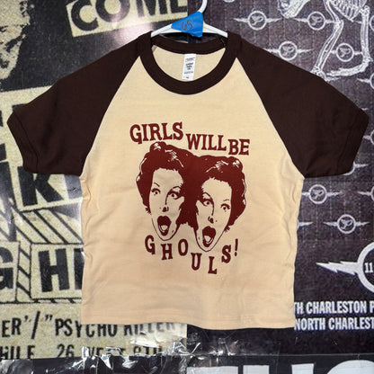 GHOULS BROWN/CREAM RAGLAN CROP BABY TEE