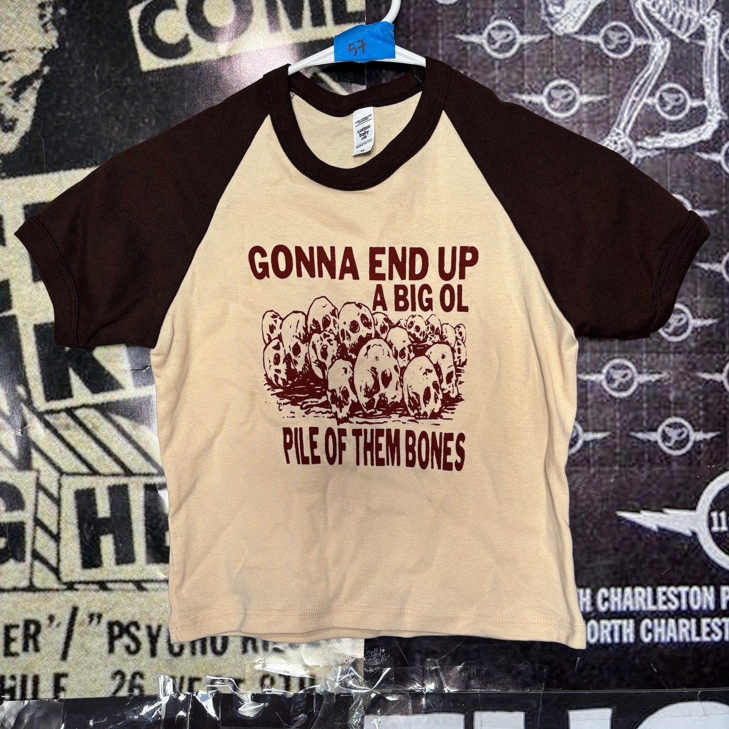 THEM BONES BROWN/CREAM RAGLAN CROP BABY TEE