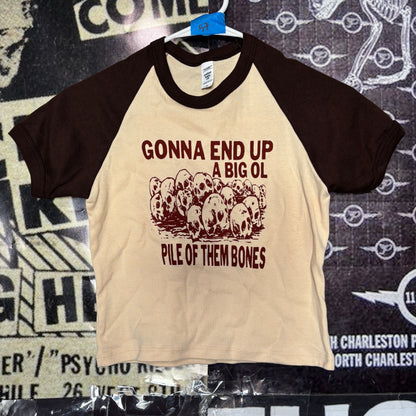 THEM BONES BROWN/CREAM RAGLAN CROP BABY TEE