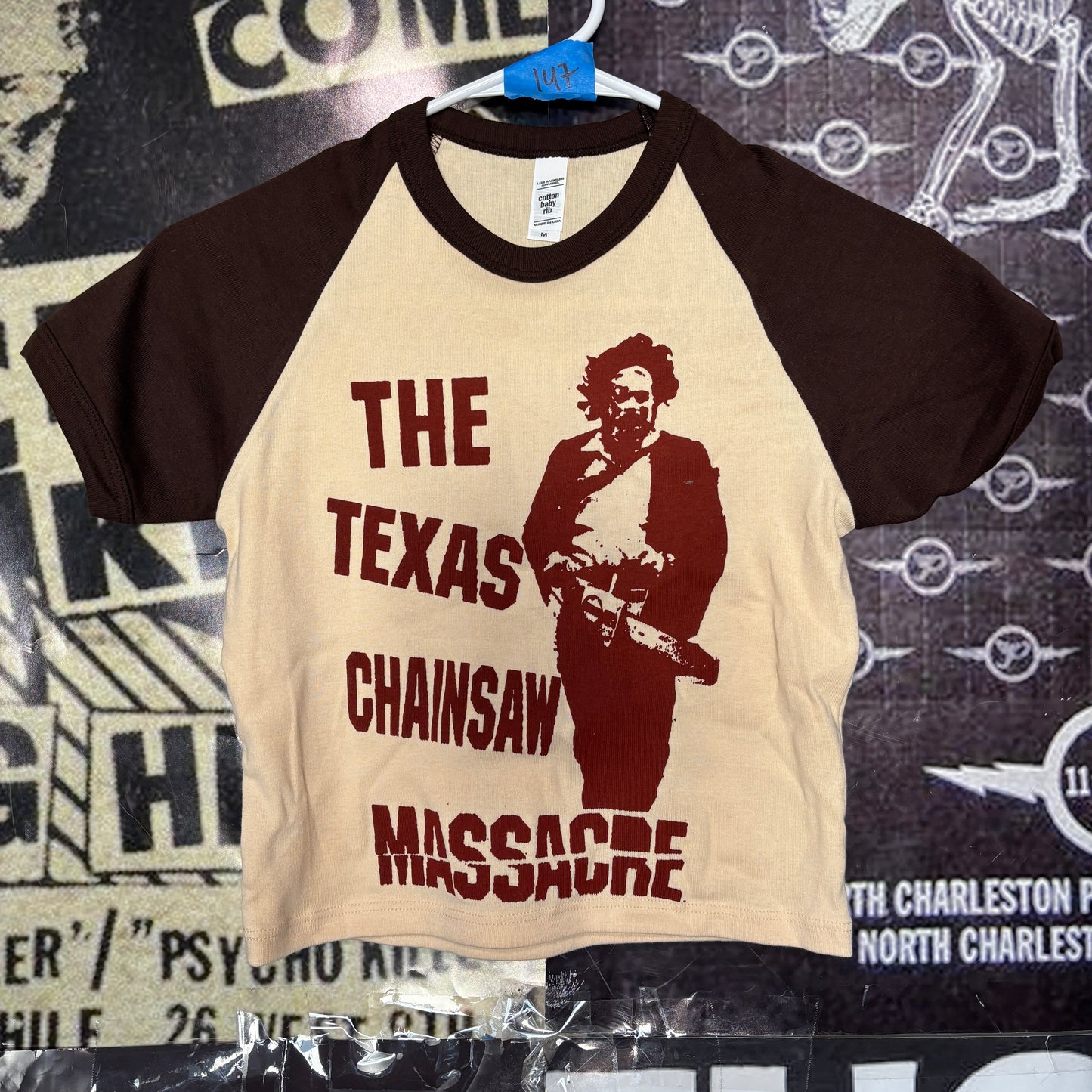 TEXAS BROWN/CREAM RAGLAN CROP BABY TEE