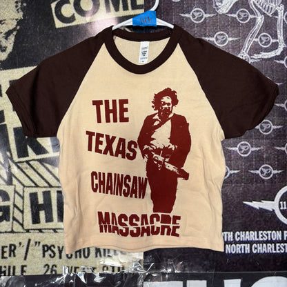 TEXAS BROWN/CREAM RAGLAN CROP BABY TEE