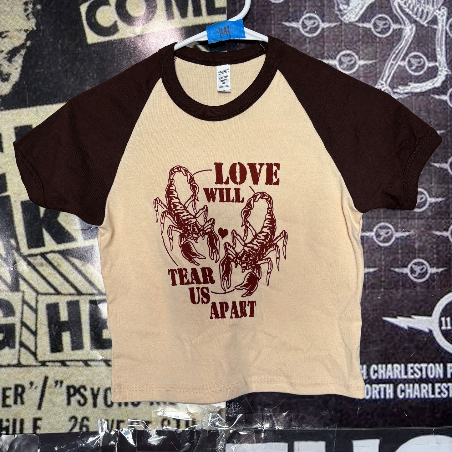 JOY BROWN/CREAM RAGLAN CROP BABY TEE