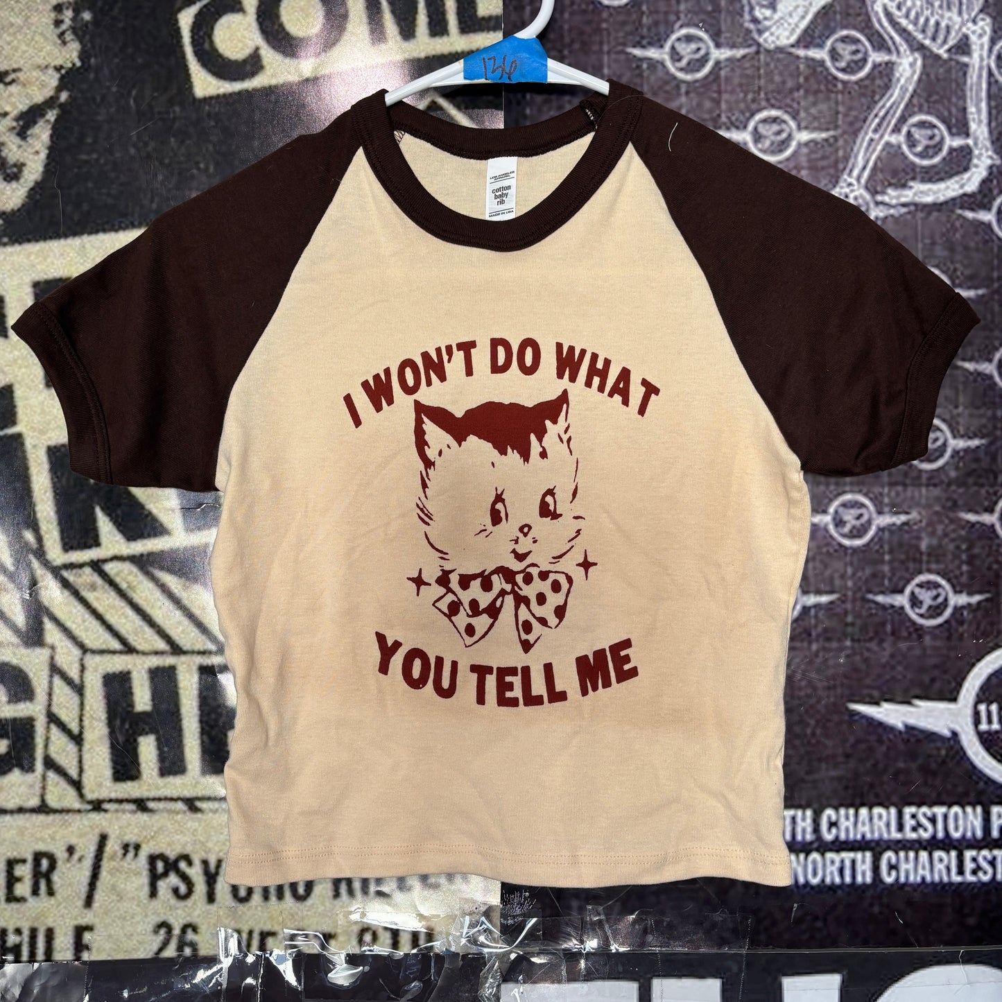 RAGE BROWN/CREAM RAGLAN CROP BABY TEE