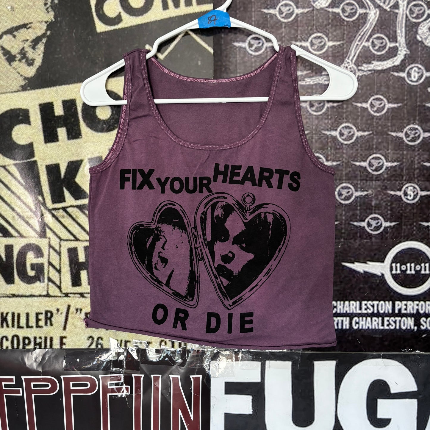 TWIN HEART purple crop tank top SM/MED
