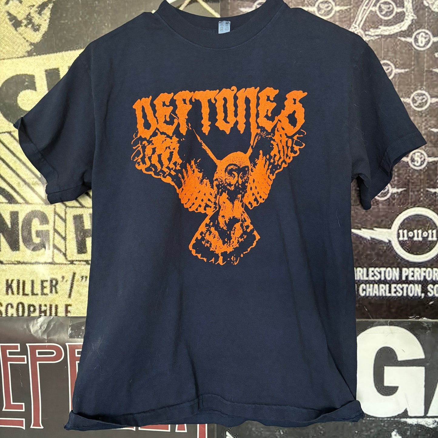 DEFTONES OWL dark navy/orange slim tee MED