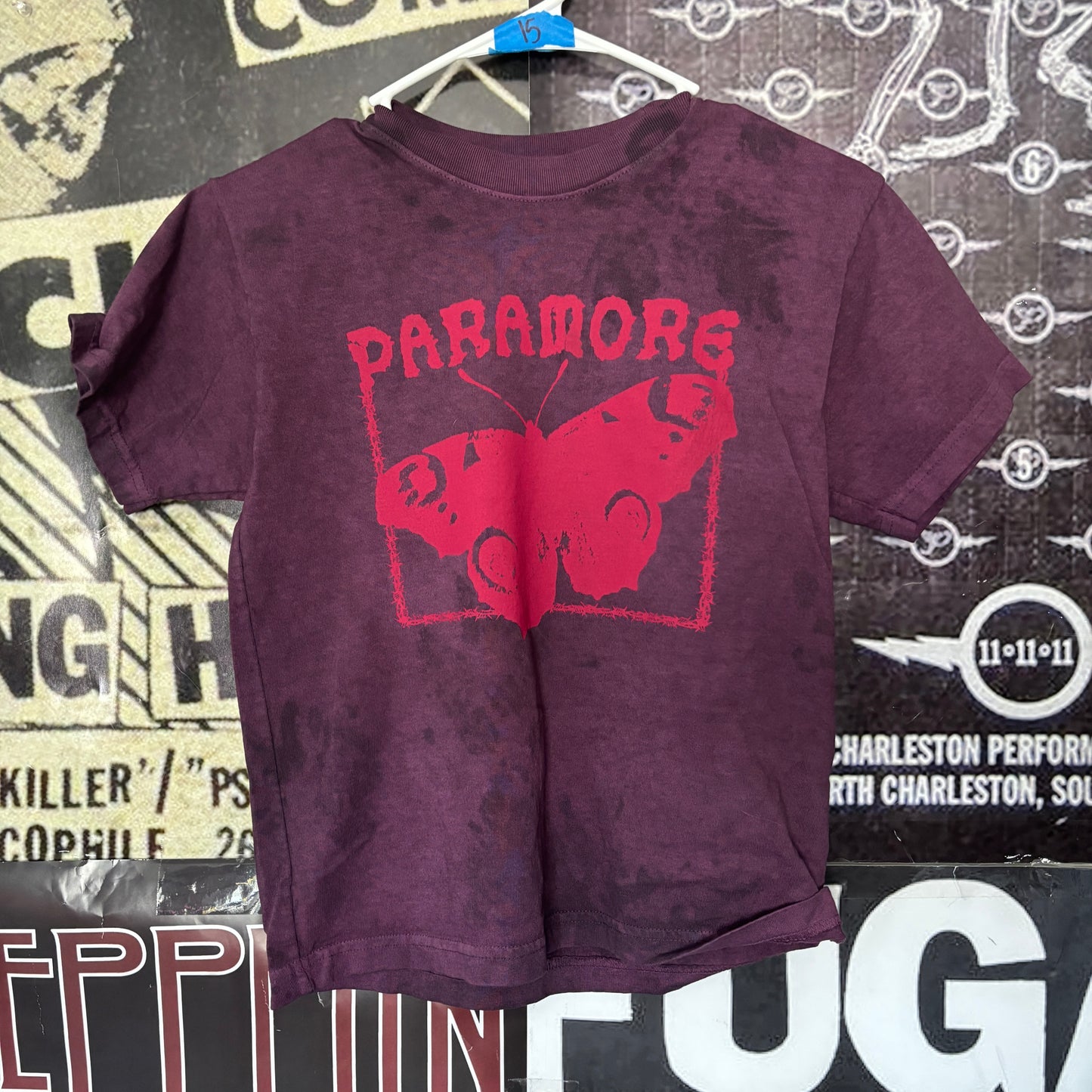 PARAMORE maroon/red acid wash slim tee XS/SM