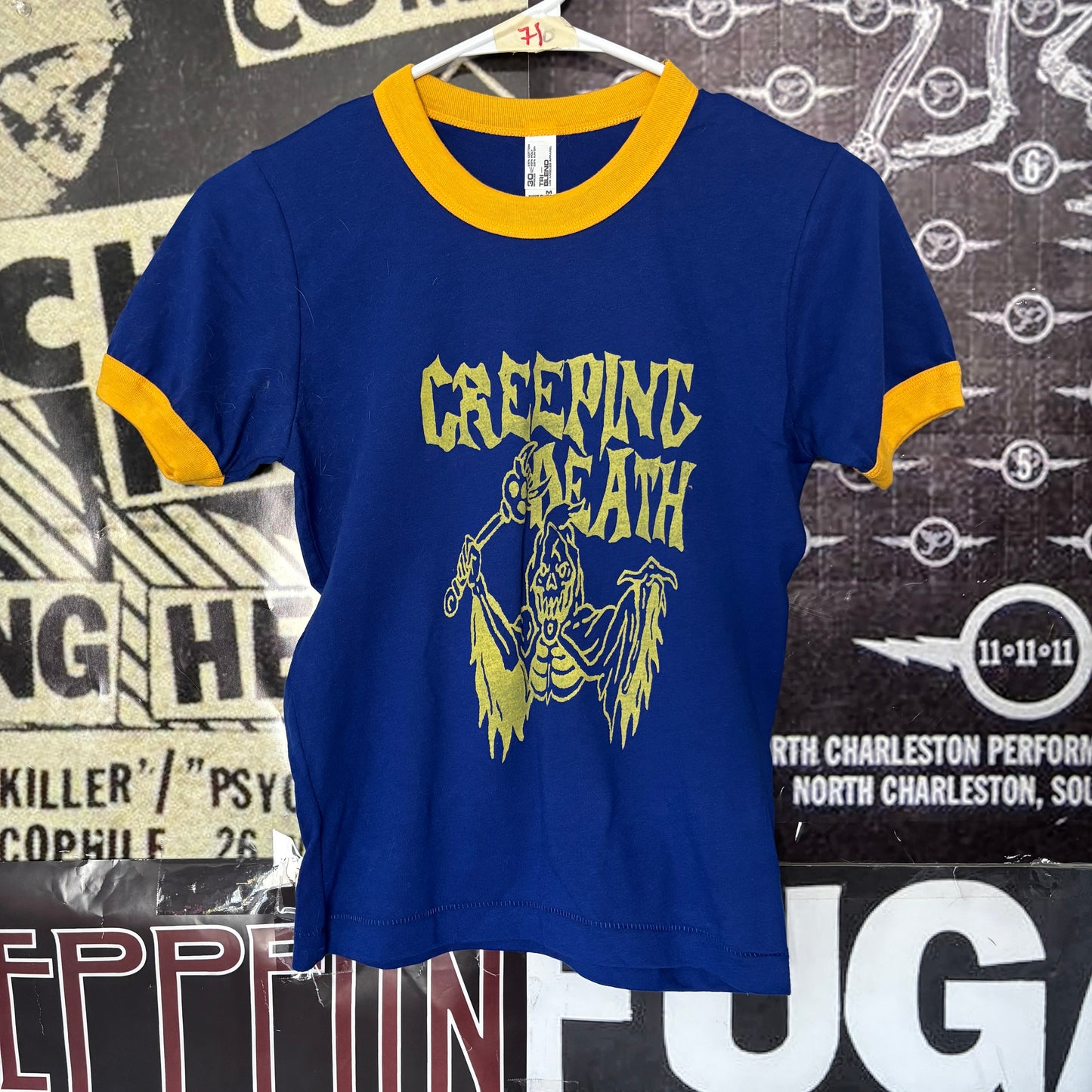 CREEPING DEATH blue/yellow baby ringer tee SM/MED