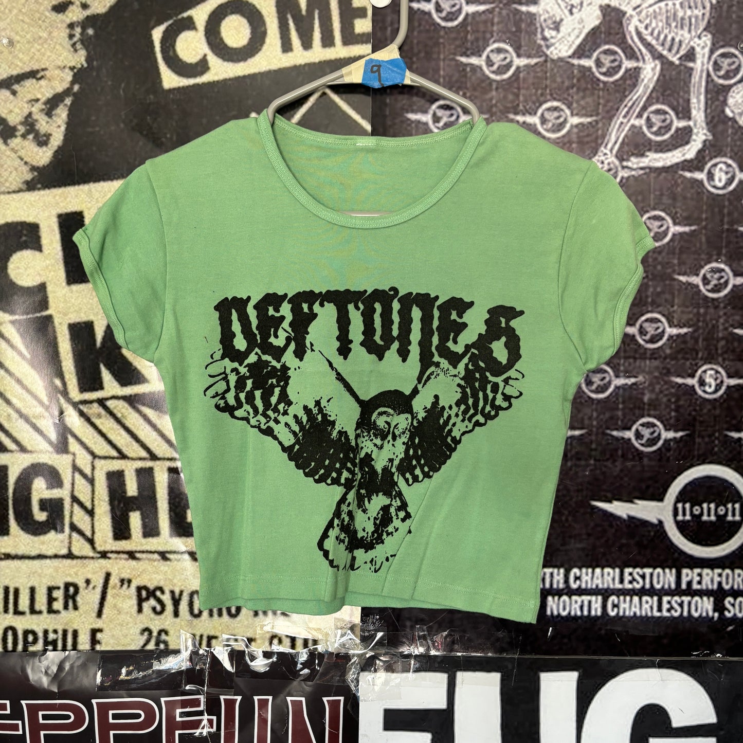 DEF OWL green crop baby tee SM/MED