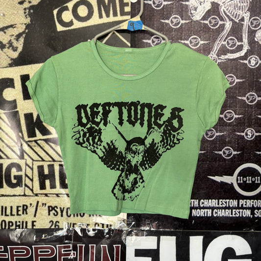 DEF OWL green crop baby tee SM/MED