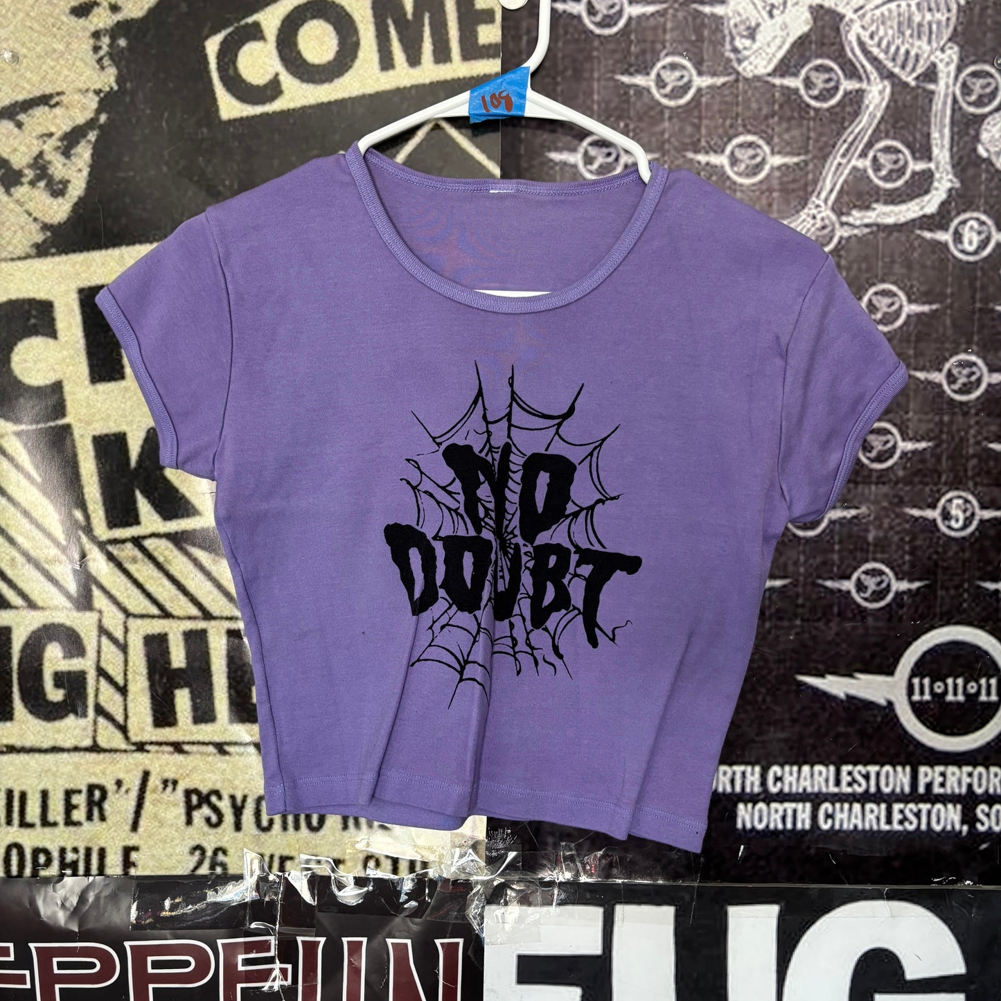 DOUBT purple crop baby tee SM/MED