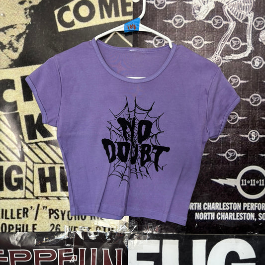 DOUBT purple crop baby tee SM/MED