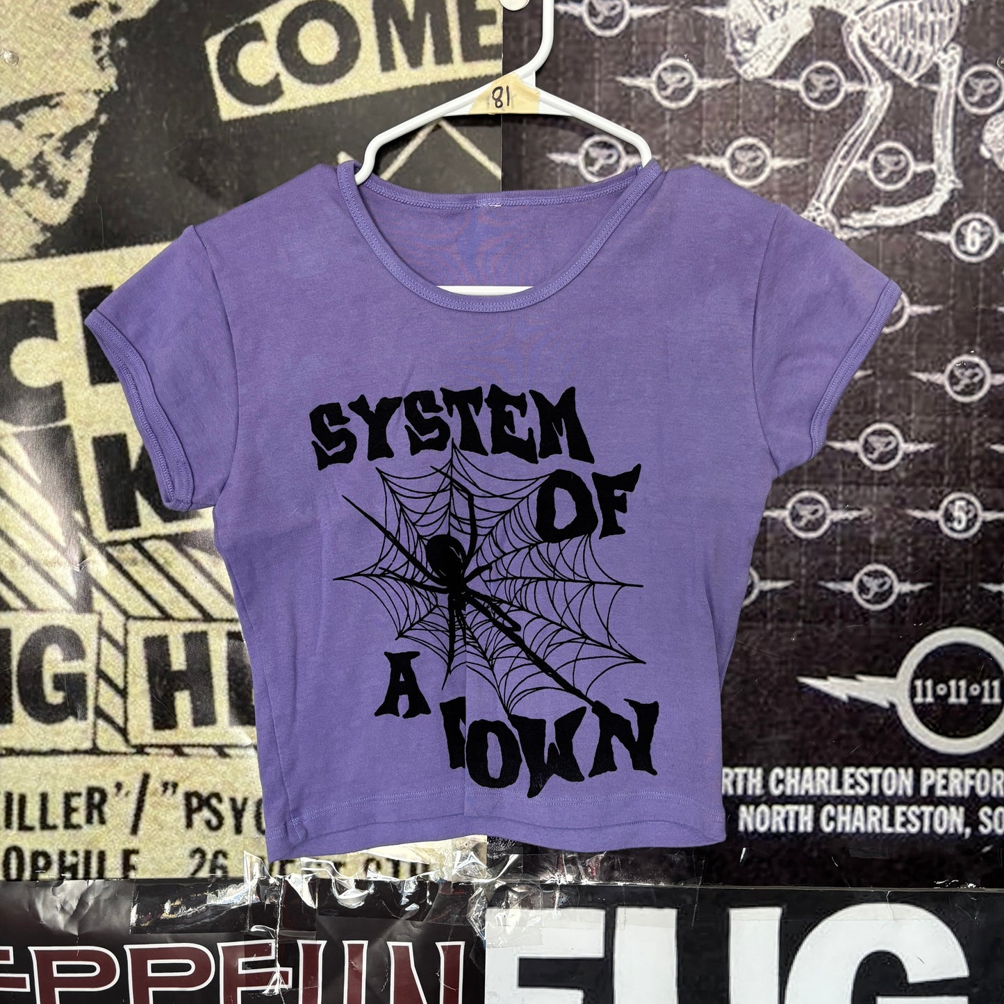 SYSTEM WEBS purple crop baby tee SM/MED