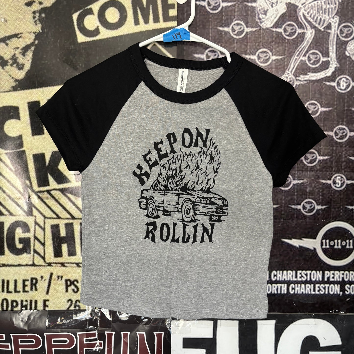 ROLLIN grey/black raglan crop baby tee SM/MED