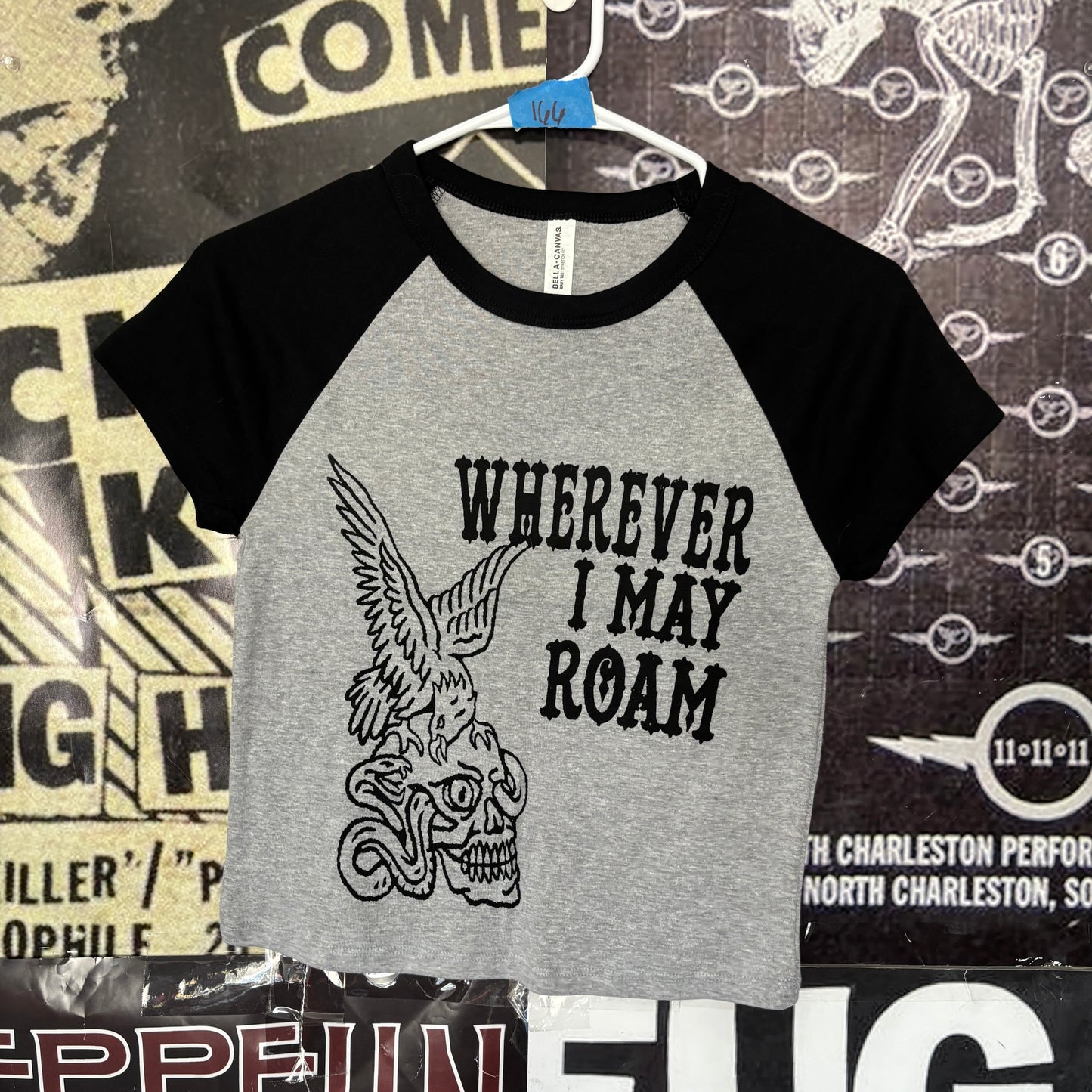 ROAM grey/black raglan crop baby tee SM/MED