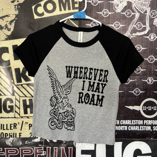 ROAM grey/black raglan crop baby tee SM/MED