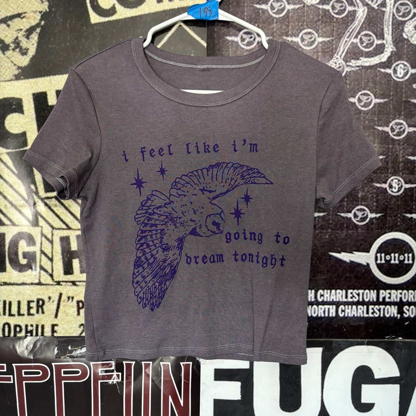 TWIN PEAKS OWL grey/purple baby tee SM/MED