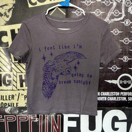 TWIN PEAKS OWL grey/purple baby tee SM/MED