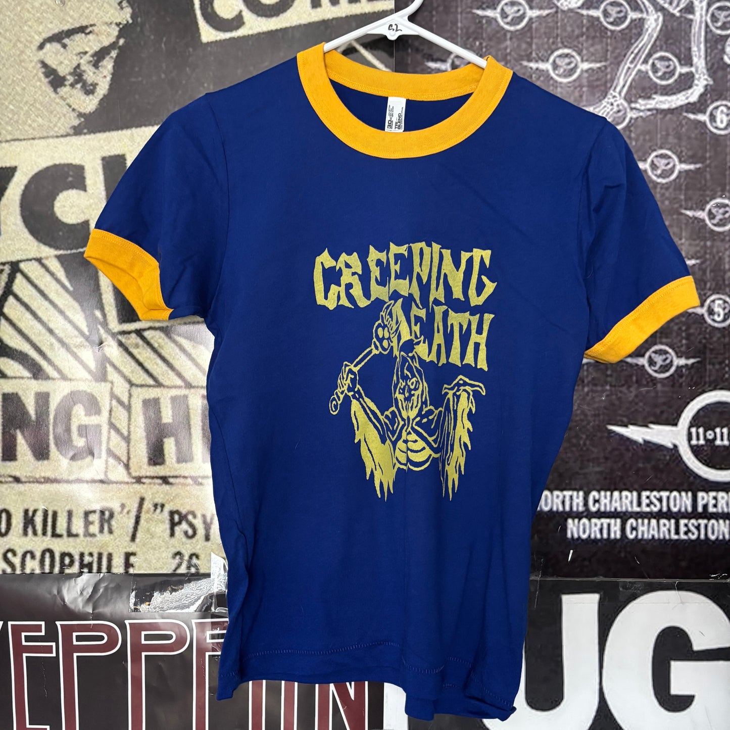 CREEPING blue/yellow ringer baby tee LAR/XL