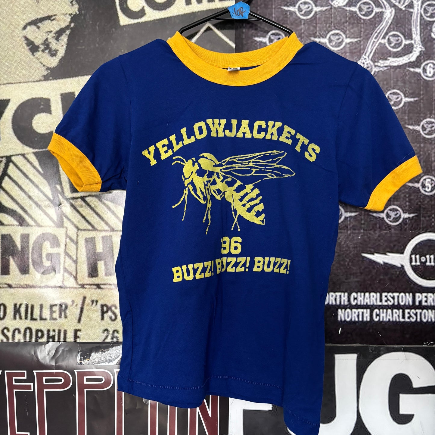 YELLOWJACKETS blue/yellow ringer baby tee LAR/XL