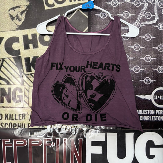 TWIN HEART purple crop tank top LAR/XL