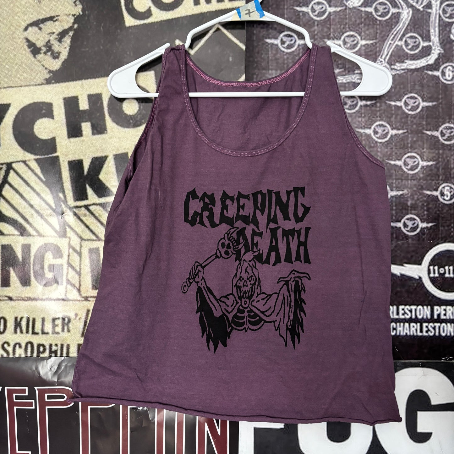CREEPING DEATH purple crop tank top LAR/XL
