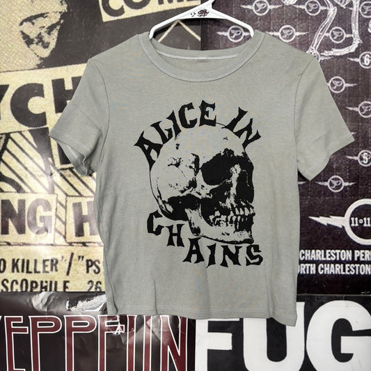 ALICE SKULL olive crop baby tee LAR/XL