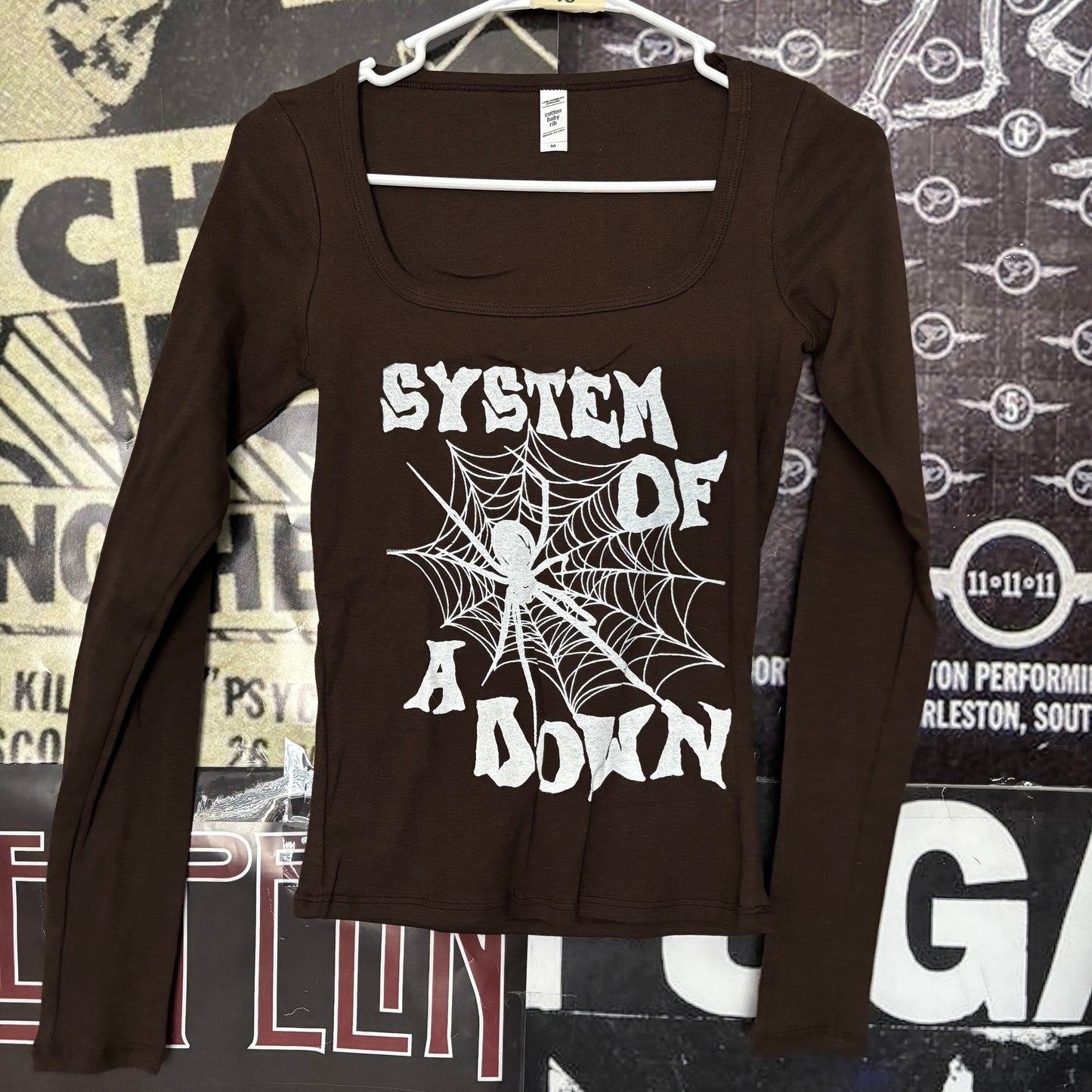 SYSTEM WEBS brown square neck baby long sleeve MEDIUM