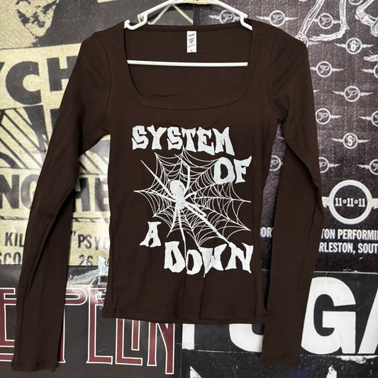 SYSTEM WEBS brown square neck baby long sleeve MEDIUM