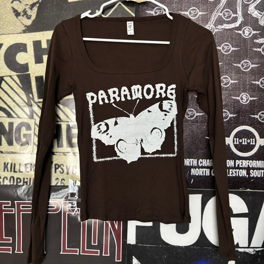 PARAMORE  brown square neck baby long sleeve MEDIUM