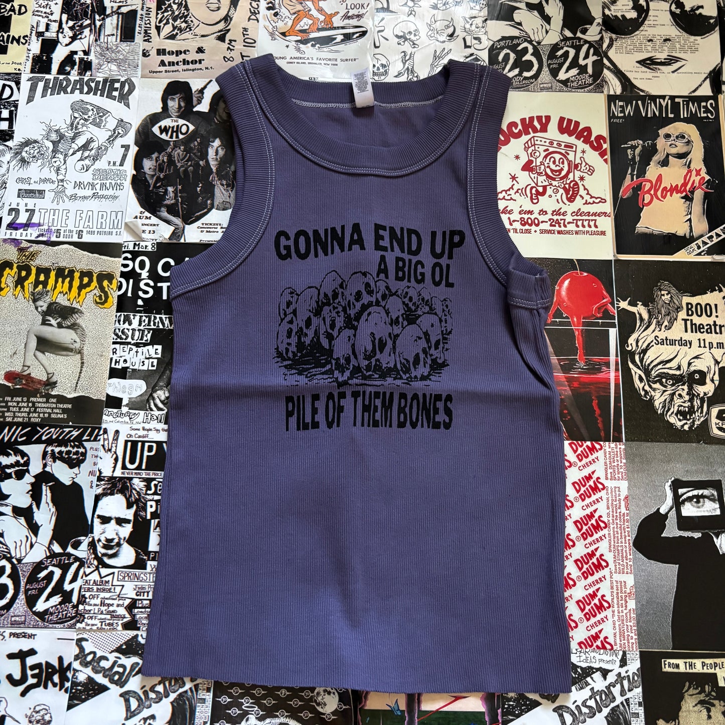 THEM BONES blue ribbed tank XS/SM