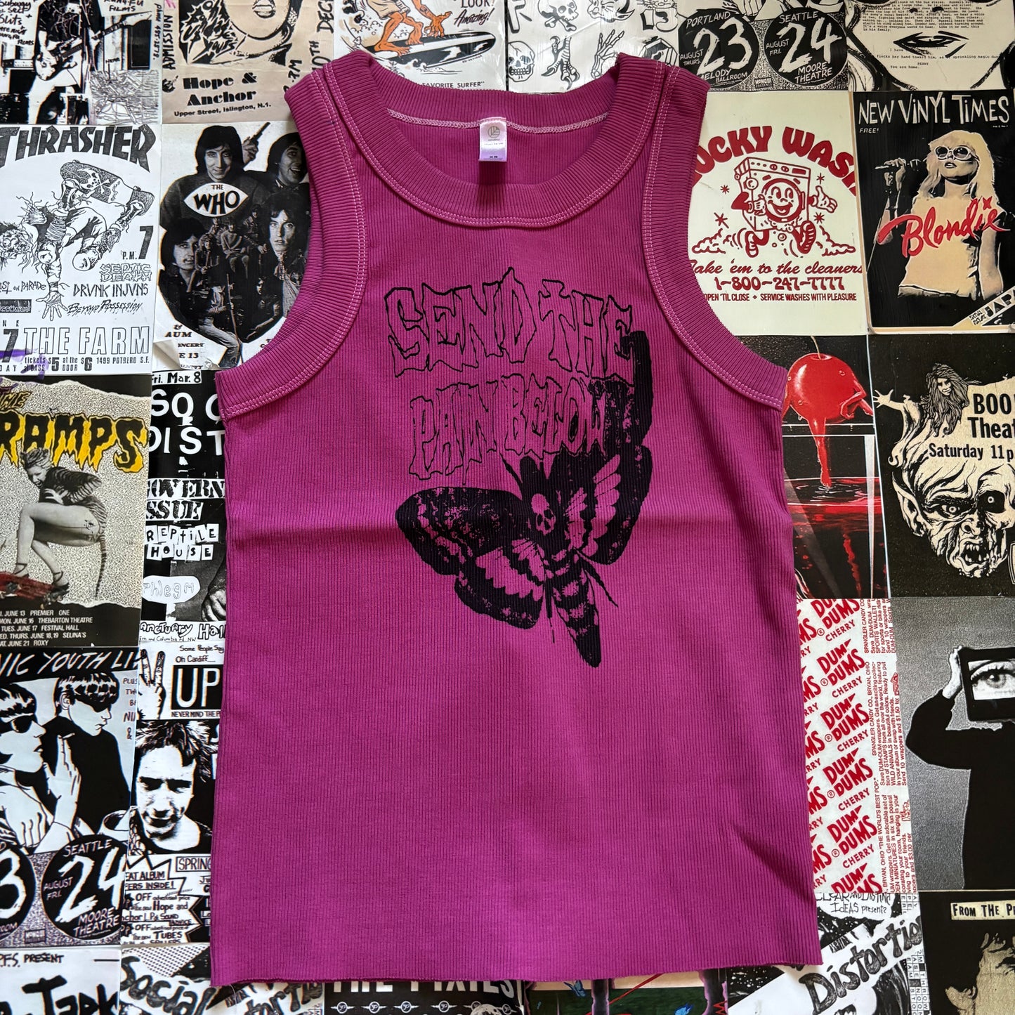 PAIN BELOW pink ribbed tank XS/SM