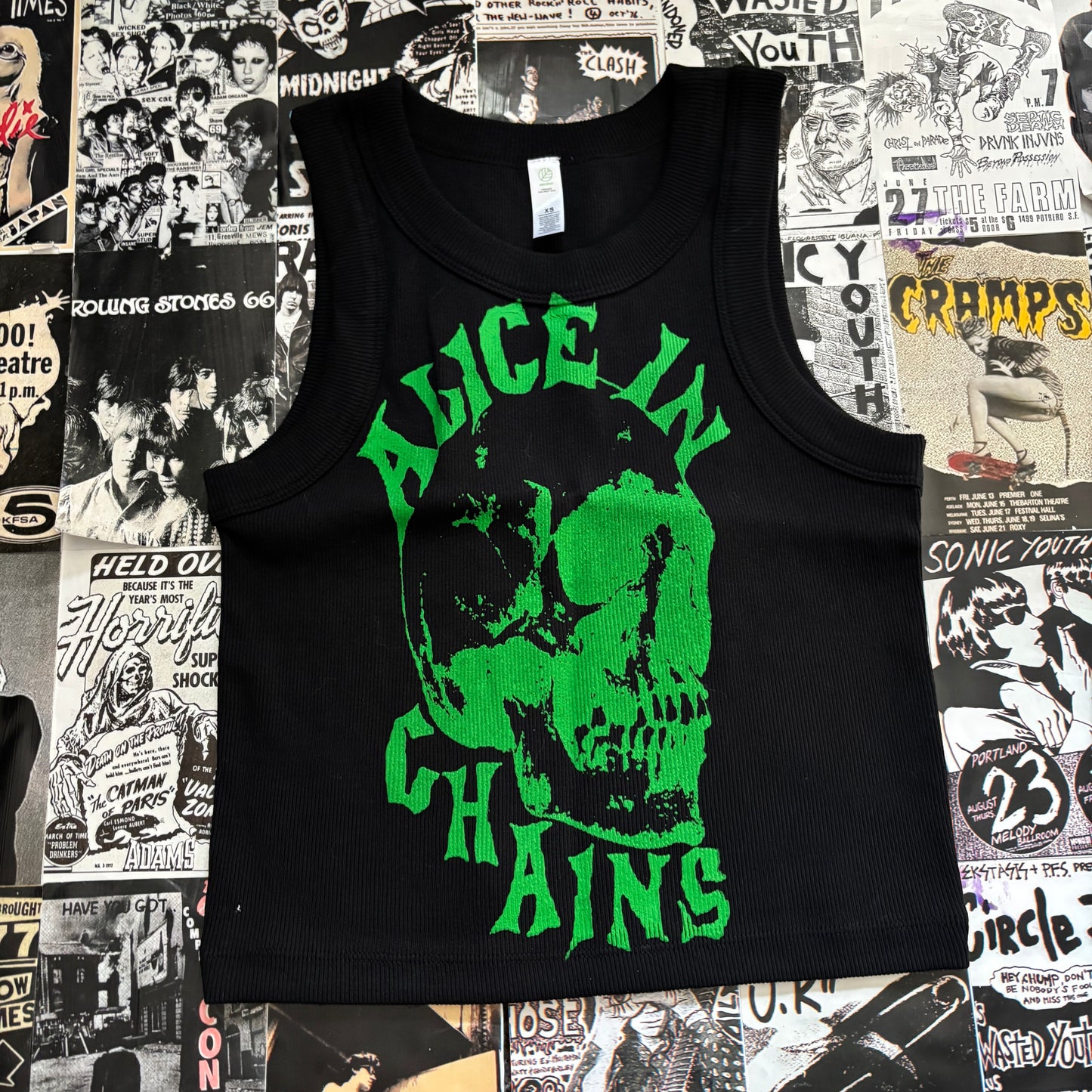 ALICE black/green ribbed tank top XS/SM