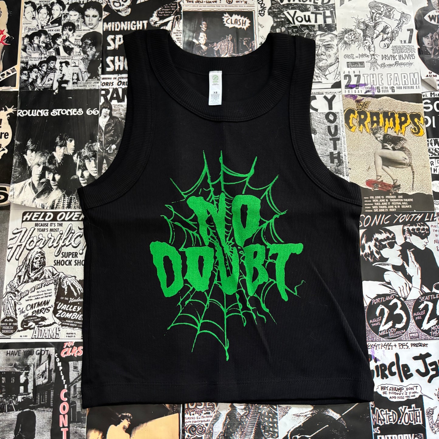 DOUBT black/green ribbed tank top XS/SM