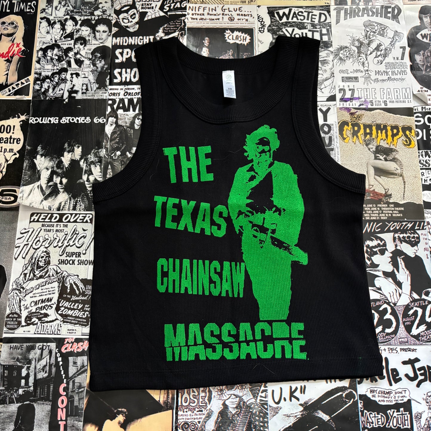 TEXAS black/green ribbed tank top XS/SM