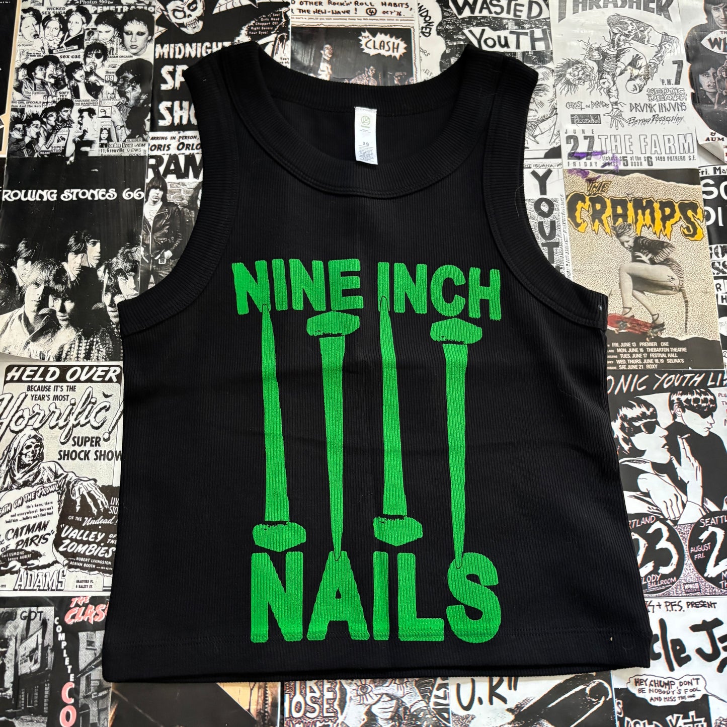 NAILS black/green ribbed tank top XS/SM