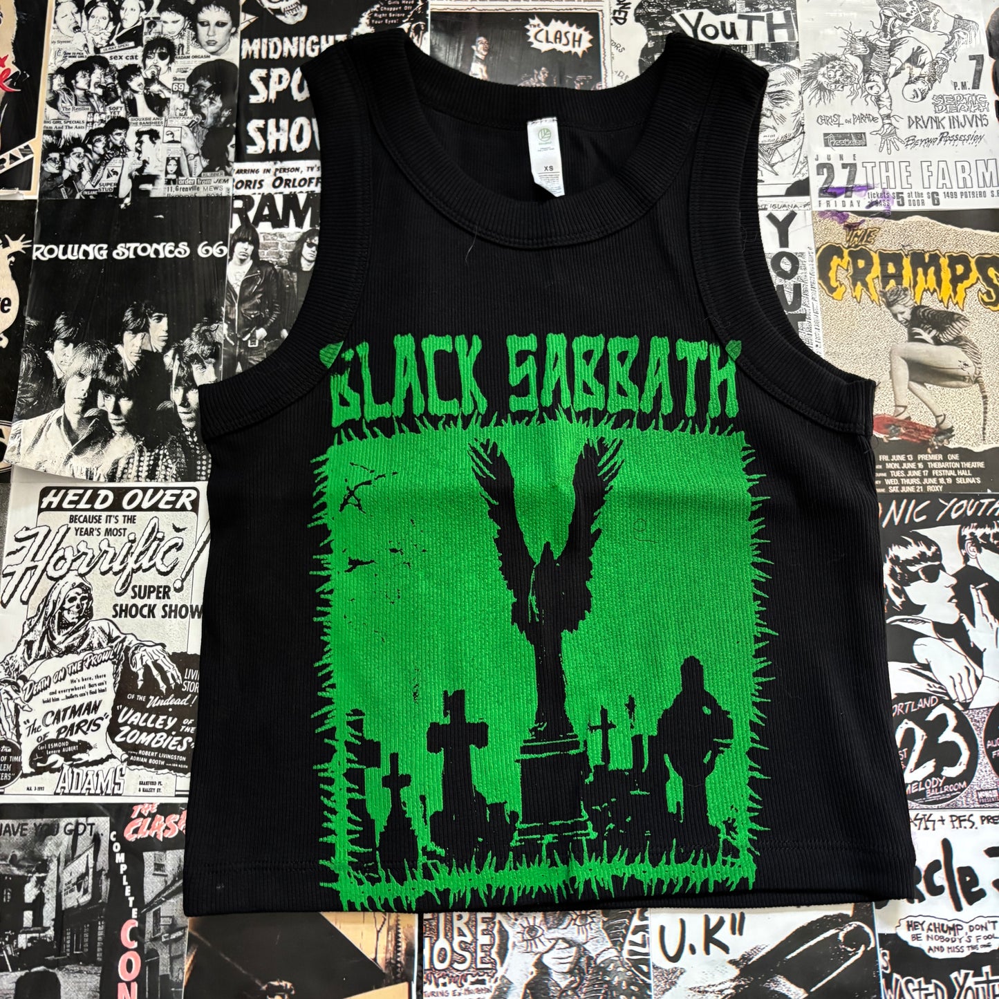SABBATH black/green ribbed tank top XS/SM