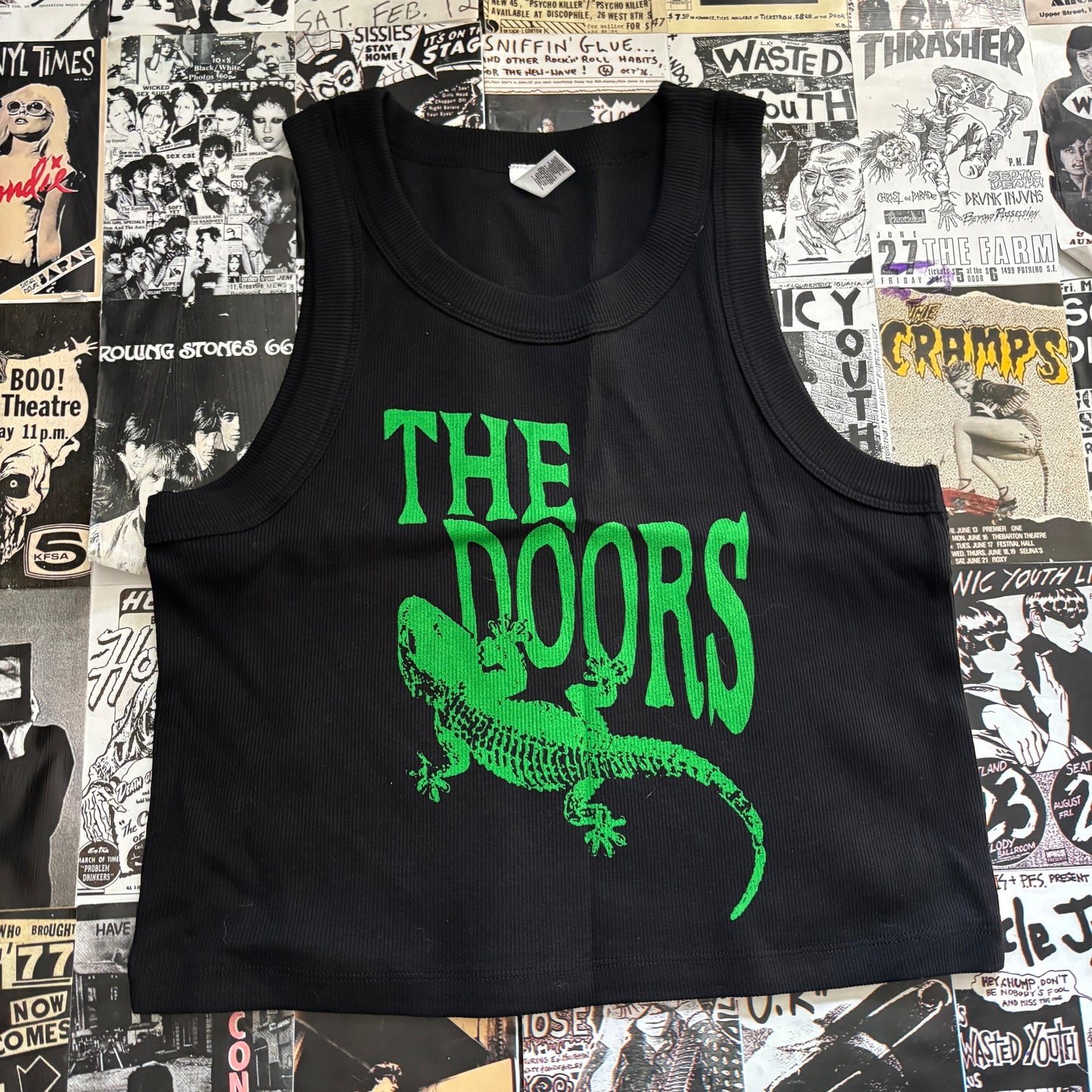 DOORS black/green ribbed tank top MED/LAR