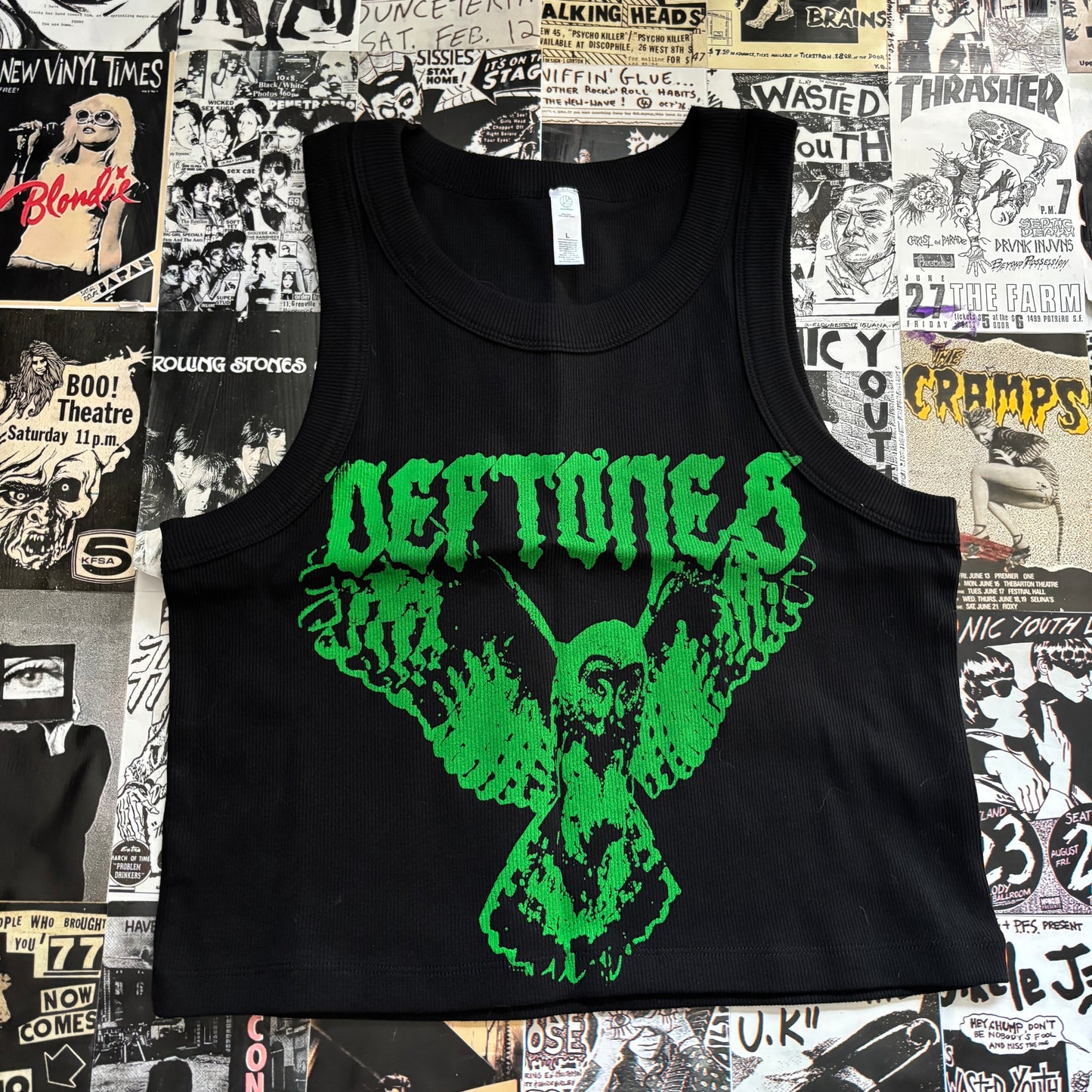 DEF OWL black/green ribbed tank top MED/LAR