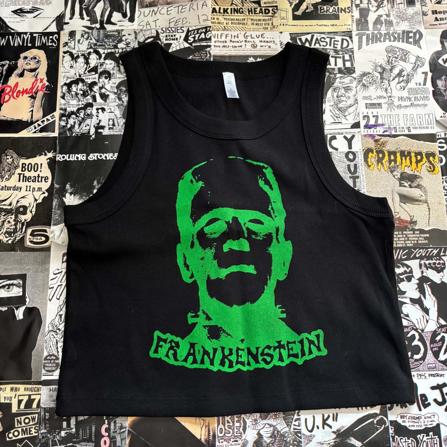 FRANKENSTEIN black/green ribbed tank top MED/LAR