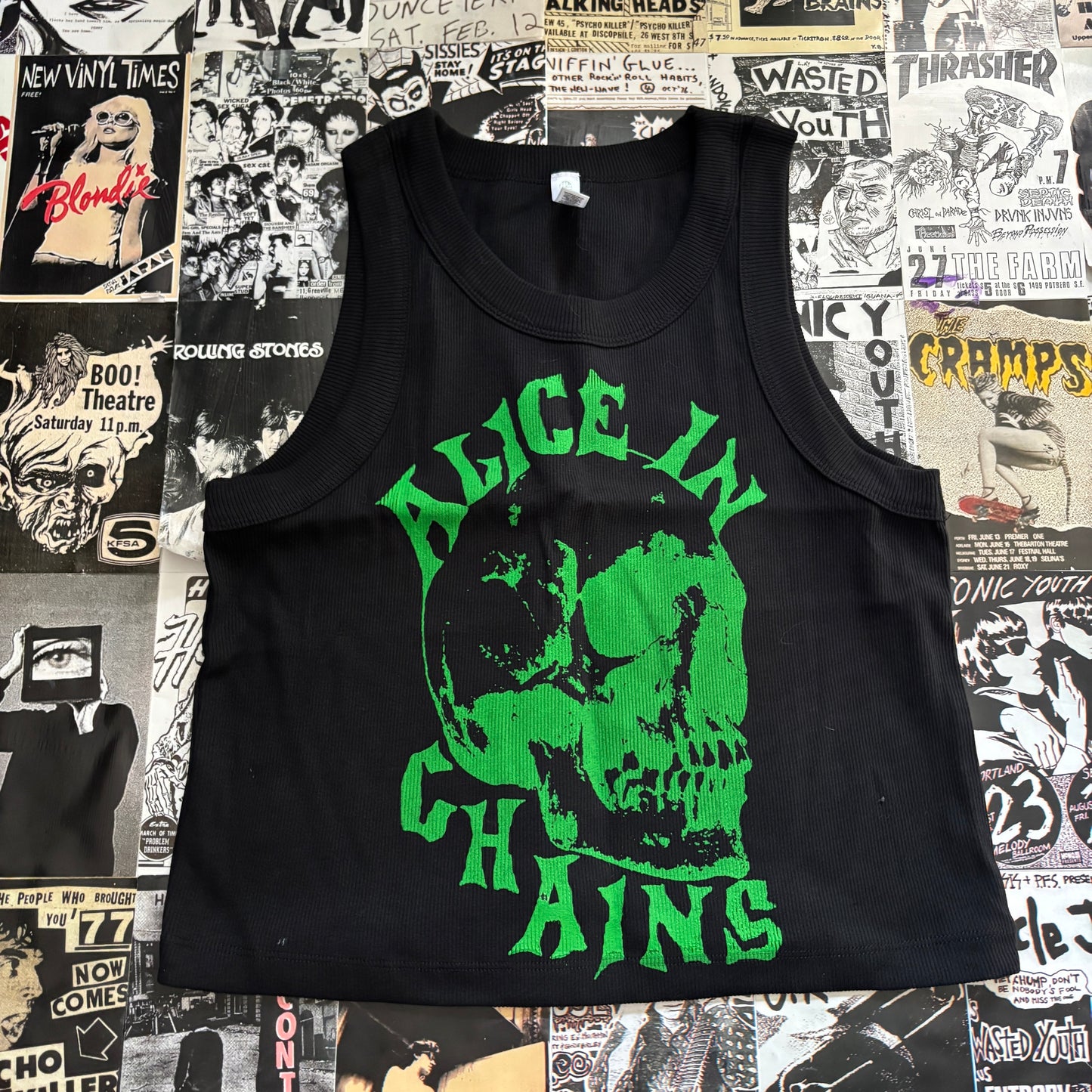 ALICE black/green ribbed tank top MED/LAR
