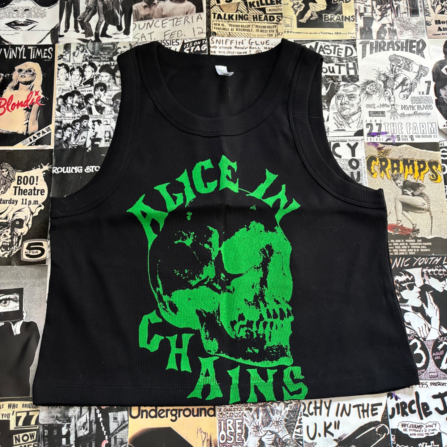 ALICE SKULL black/green ribbed tank top LAR/XL