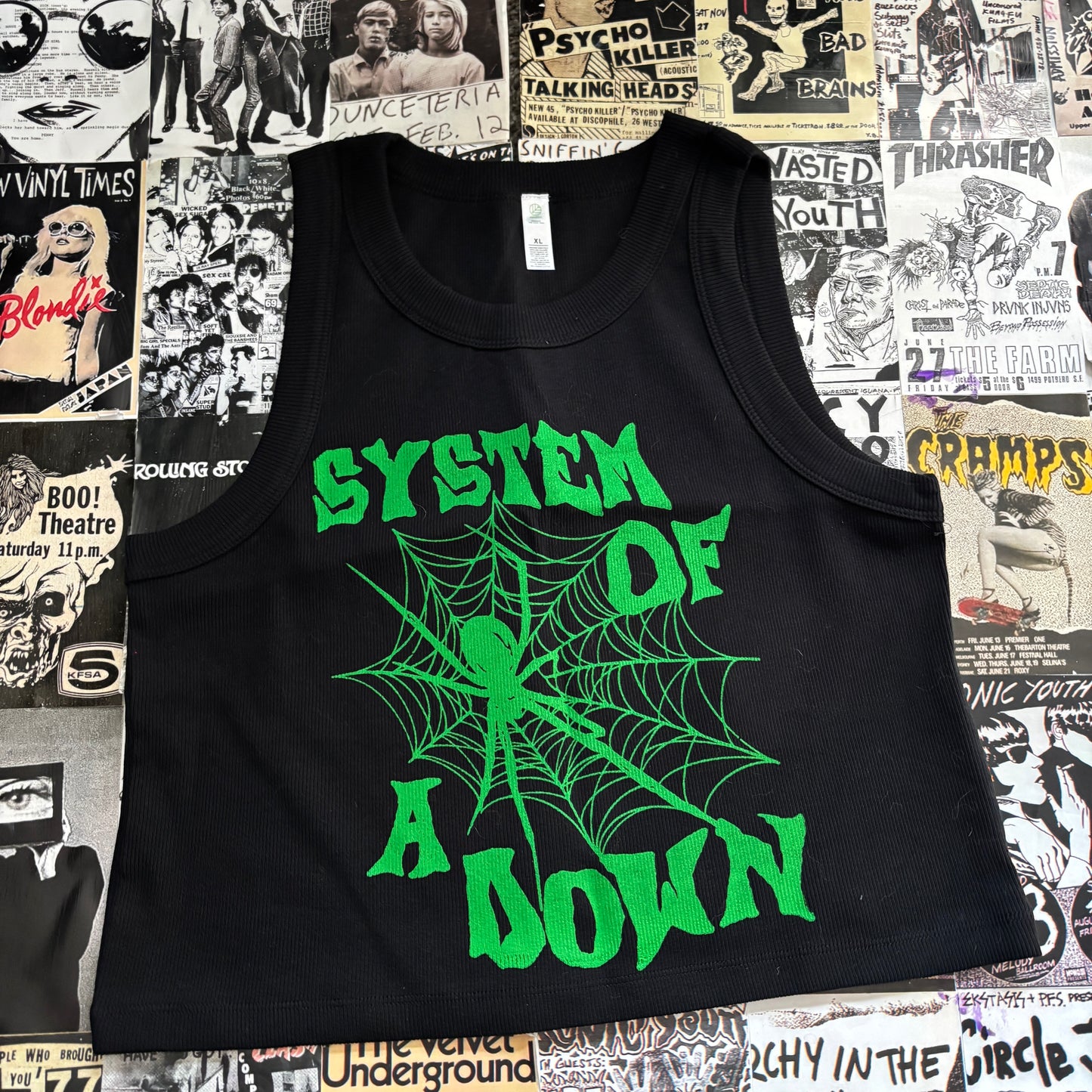 SYSTEM black/green ribbed tank top LAR/XL