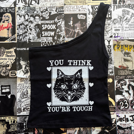 TOUGH CAT black one shoulder tank top (preorder)