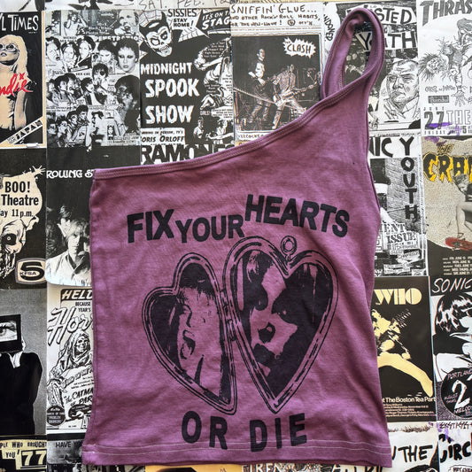 TWIN PEAKS HEART purple one shoulder tank top (ready) SM/MED
