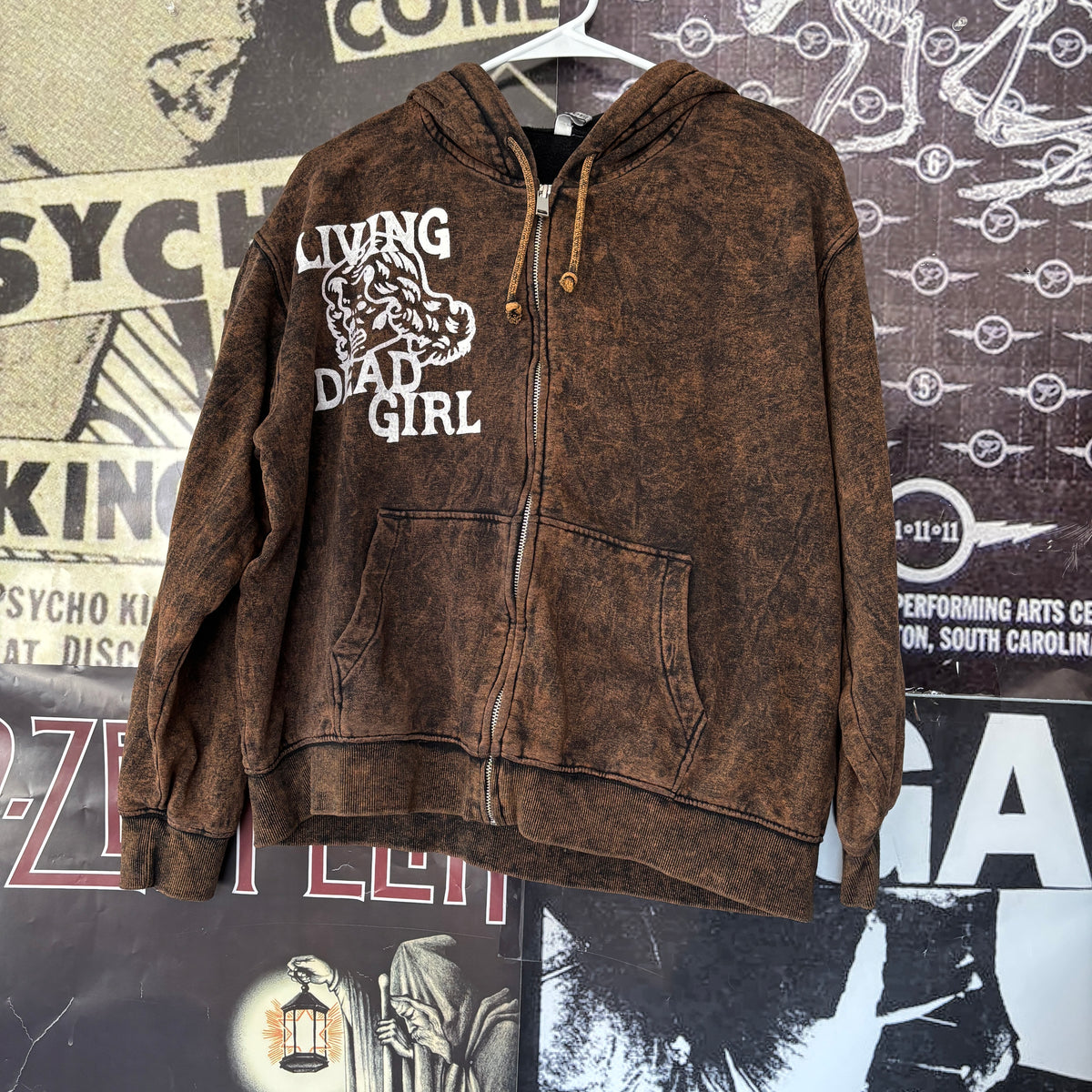LIVING GIRL brown zip up hoodie MED