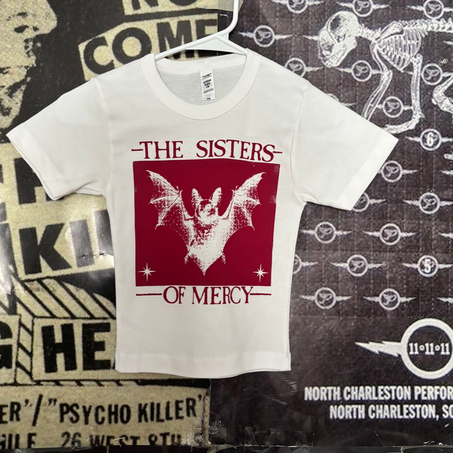 sisters mercy white/red crop baby tee XSMALL